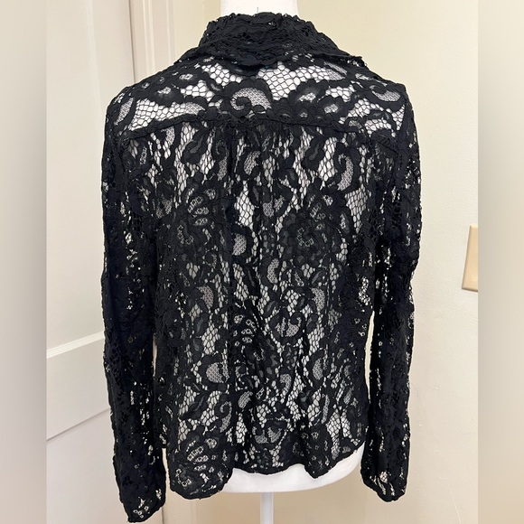 Cynthia Rowley Black Lace Long Sleeve Top Size 4 - Picture 3 of 16